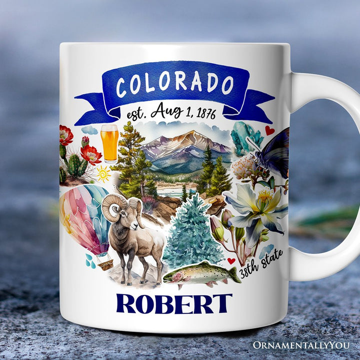 Artistic Colorado State Themes and Landmarks Personalized Mug With Custom Name Personalized Ceramic Mug OrnamentallyYou 12oz Mug Customized