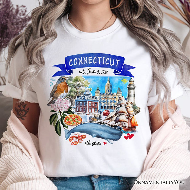 Artistic Connecticut State Themes and Landmarks T-Shirt, Tee for History and Travel Lovers T-Shirts OrnamentallyYou