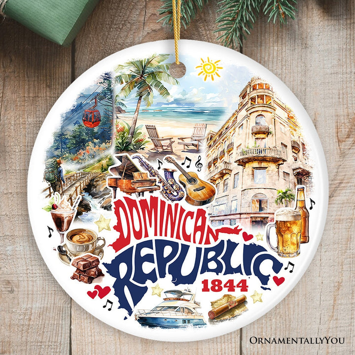 Artistic Dominican Republic Handcrafted Ceramic Ornament, Cultural and Tropical Caribbean Souvenir Gift and Christmas Tree Decor Ceramic Ornament OrnamentallyYou Circle