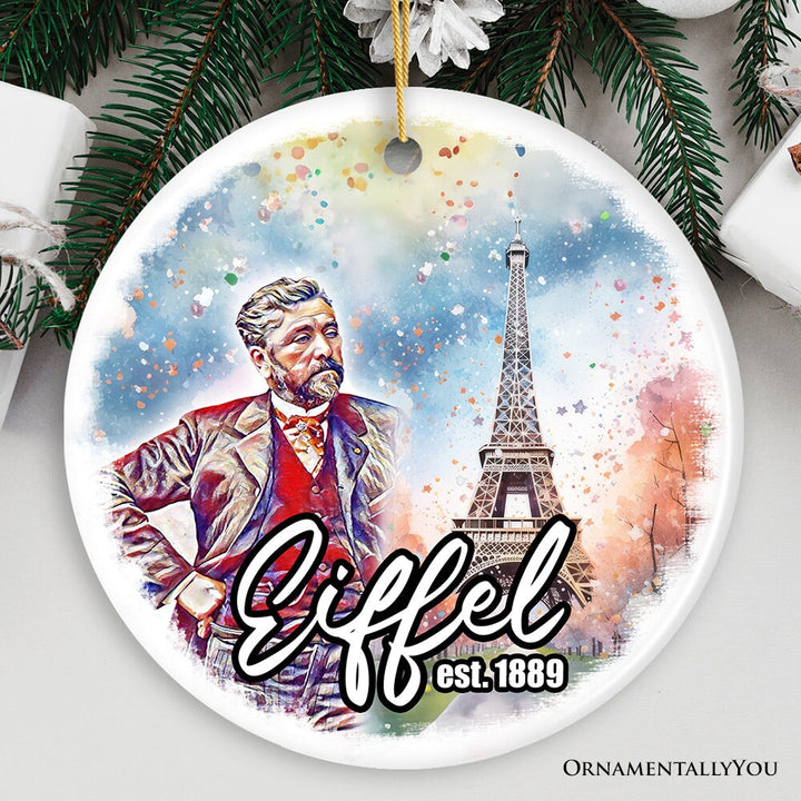 Artistic Eiffel Tower Unique Ceramic Ornament, Handcrafted Paris Decor Ceramic Ornament OrnamentallyYou Circle