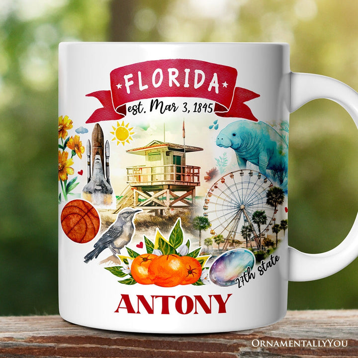 Artistic Florida State Themes and Landmarks Personalized Mug With Custom Name Personalized Ceramic Mug OrnamentallyYou 12oz Mug Customized