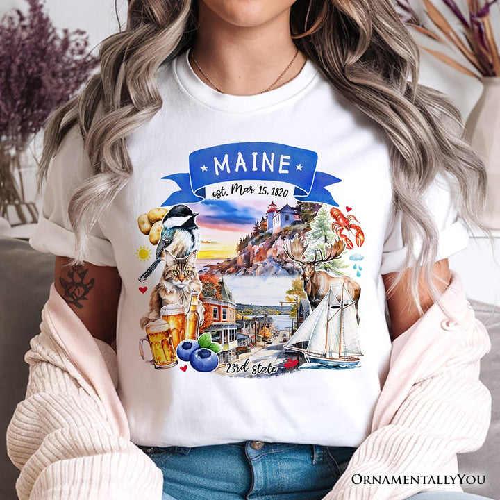 Artistic Maine State Themes and Landmarks T-Shirt, Tee for History and Travel Lovers T-Shirts OrnamentallyYou