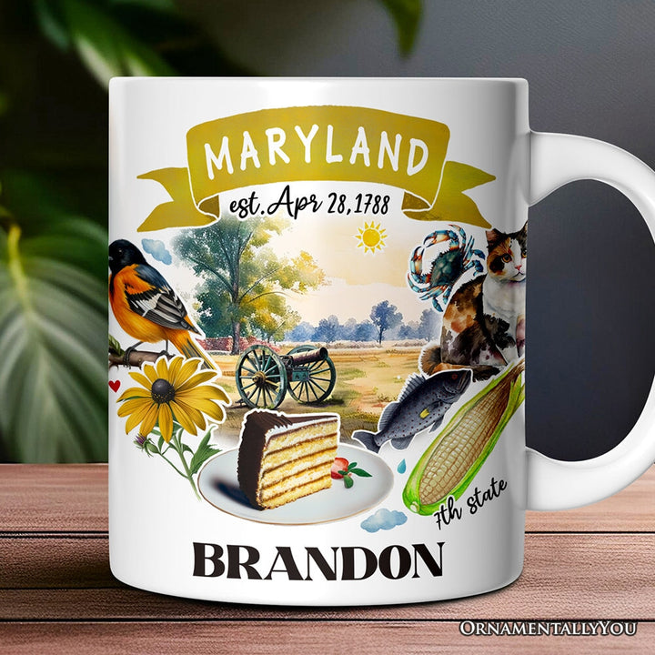 Artistic Maryland State Themes and Landmarks Personalized Mug With Custom Name Personalized Ceramic Mug OrnamentallyYou 12oz Mug Customized