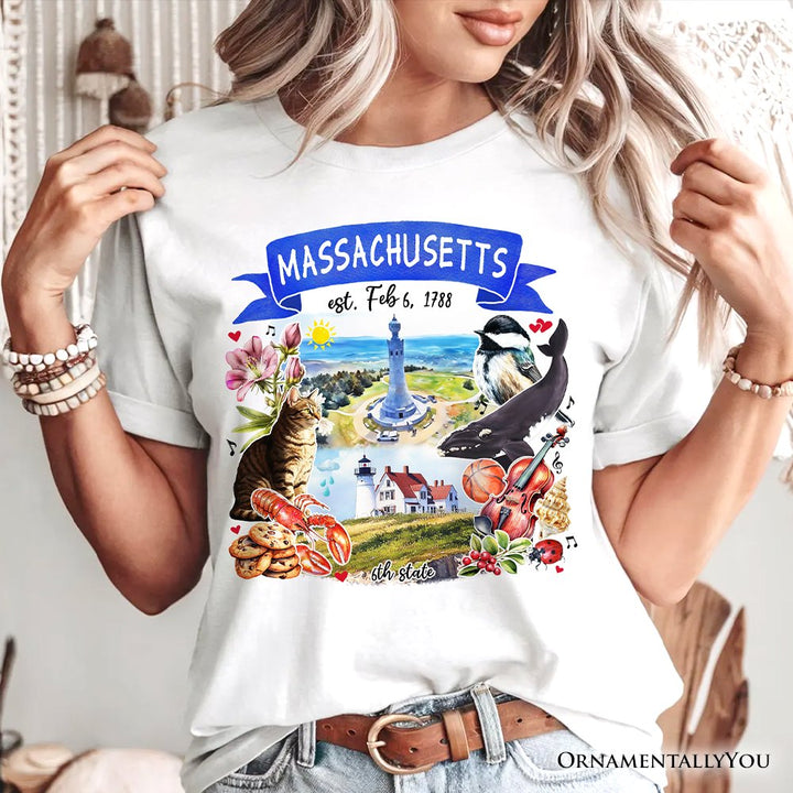 Artistic Massachusetts State Themes and Landmarks T-Shirt, Tee for History and Travel Lovers T-Shirts OrnamentallyYou