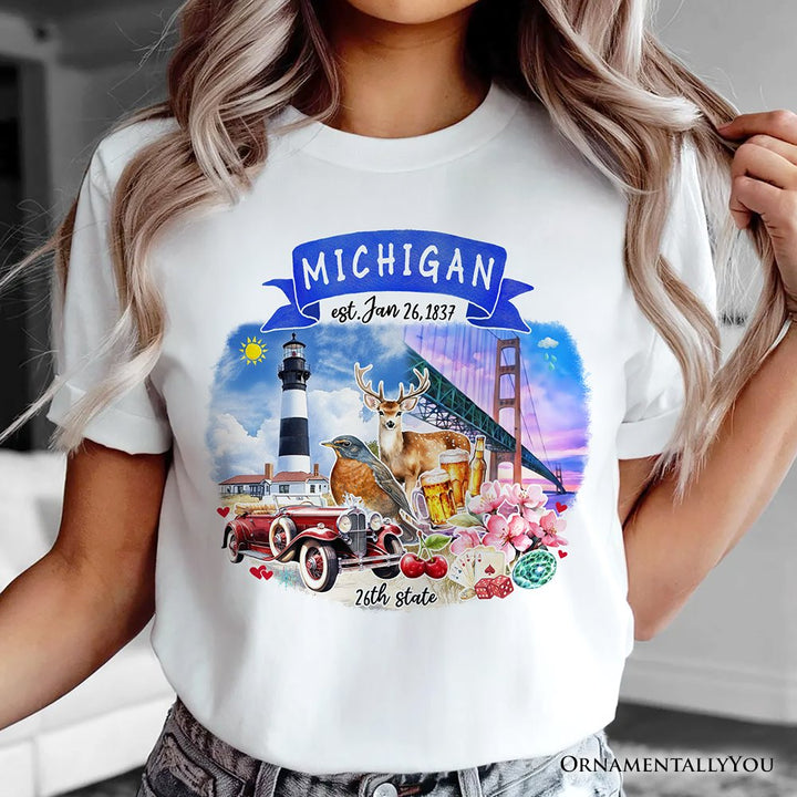 Artistic Michigan State Themes and Landmarks T-Shirt, Tee for History and Travel Lovers T-Shirts OrnamentallyYou