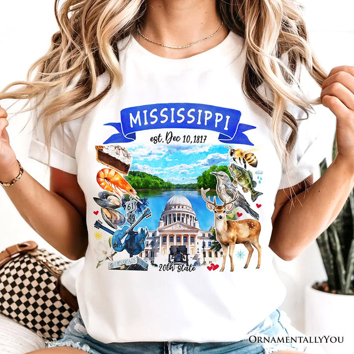 Artistic Mississippi State Themes and Landmarks T-Shirt, Tee for History and Travel Lovers T-Shirts OrnamentallyYou