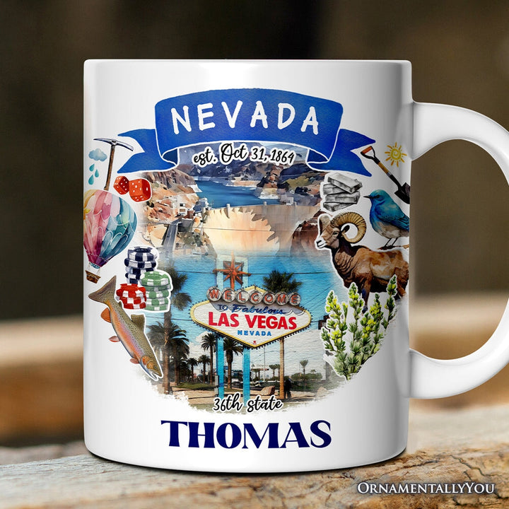 Artistic Nevada State Themes and Landmarks Personalized Mug With Custom Name Personalized Ceramic Mug OrnamentallyYou 12oz Mug Customized