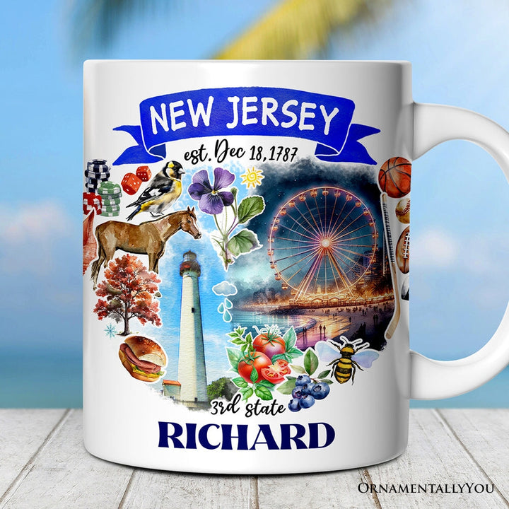 Artistic New Jersey State Themes and Landmarks Personalized Mug With Custom Name Personalized Ceramic Mug OrnamentallyYou 12oz Mug Customized