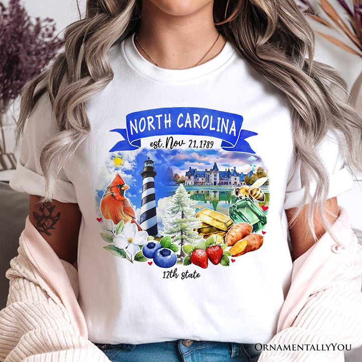 Artistic North Carolina State Themes and Landmarks T-Shirt, Tee for History and Travel Lovers T-Shirts OrnamentallyYou