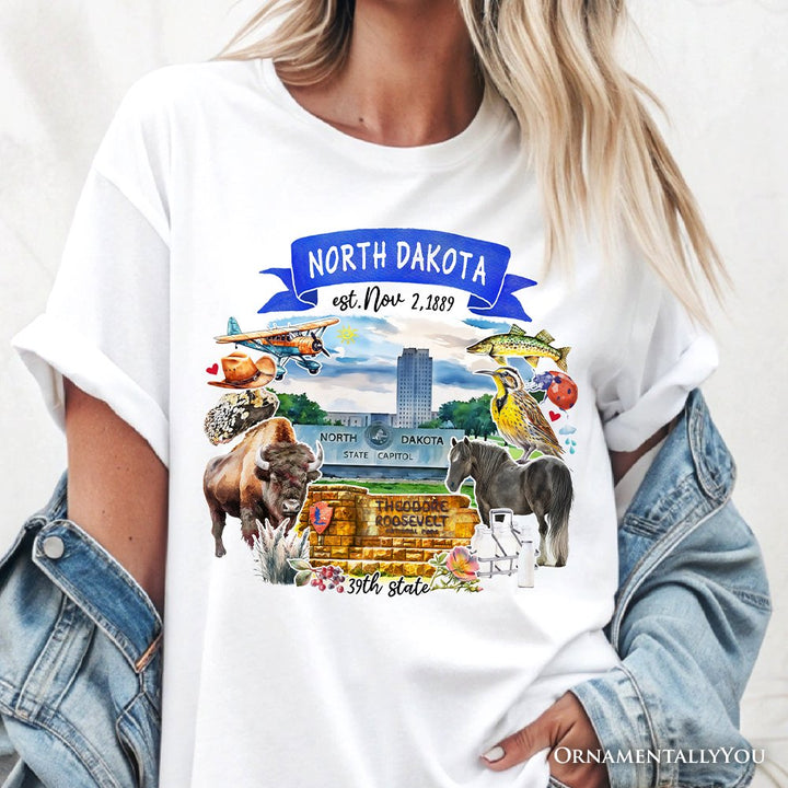 Artistic North Dakota State Themes and Landmarks T-Shirt, Tee for History and Travel Lovers T-Shirts OrnamentallyYou