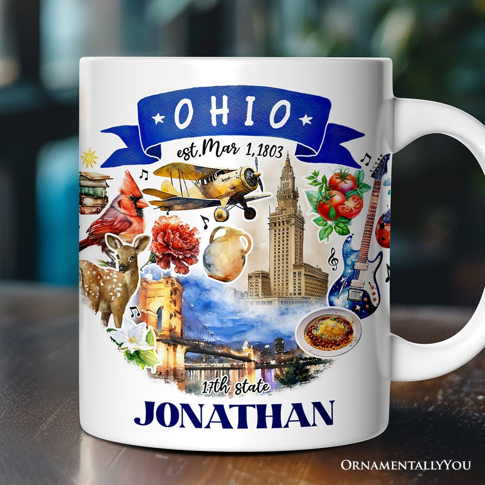 Artistic Ohio State Themes and Landmarks Personalized Mug With Custom Name Personalized Ceramic Mug OrnamentallyYou 12oz Mug Customized
