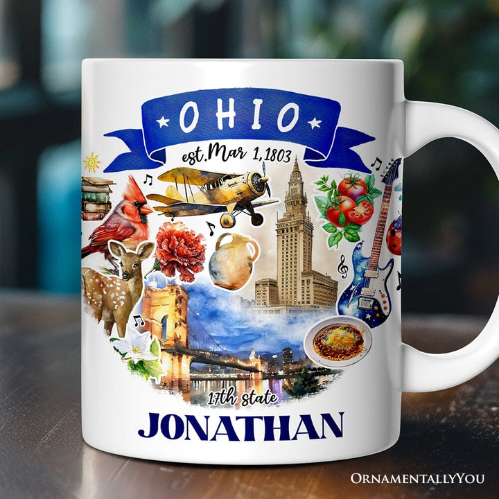 Artistic Ohio State Themes and Landmarks Personalized Mug With Custom Name Personalized Ceramic Mug OrnamentallyYou 12oz Mug Customized
