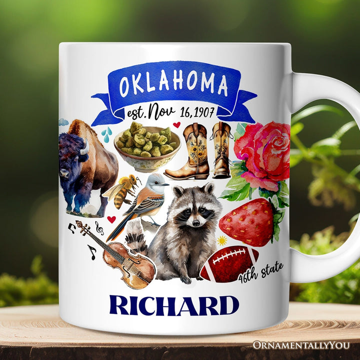 Artistic Oklahoma State Themes and Landmarks Personalized Mug With Custom Name Personalized Ceramic Mug OrnamentallyYou 12oz Mug Customized