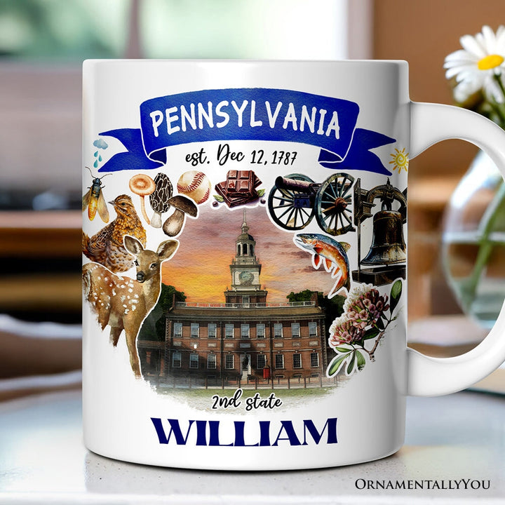 Artistic Pennsylvania State Themes and Landmarks Personalized Mug With Custom Name Personalized Ceramic Mug OrnamentallyYou 12oz Mug Customized