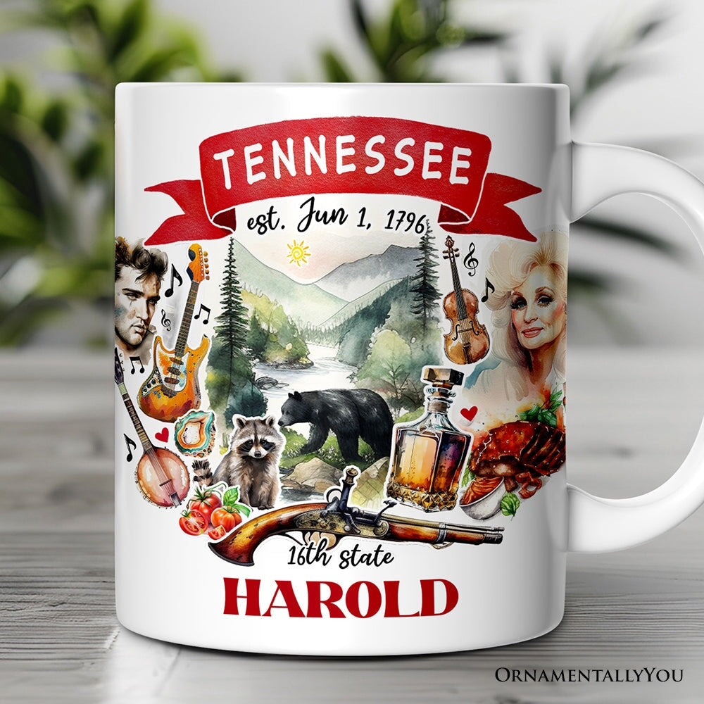 Artistic Tennessee State Themes and Landmarks Personalized Mug With Custom Name Personalized Ceramic Mug OrnamentallyYou 12oz Mug Customized