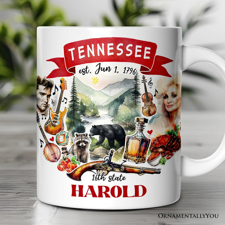 Artistic Tennessee State Themes and Landmarks Personalized Mug With Custom Name Personalized Ceramic Mug OrnamentallyYou 12oz Mug Customized