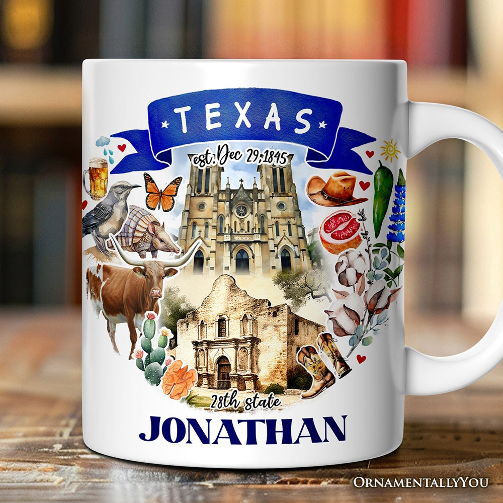 Artistic Texas State Themes and Landmarks Personalized Mug With Custom Name Personalized Ceramic Mug OrnamentallyYou 12oz Mug Customized