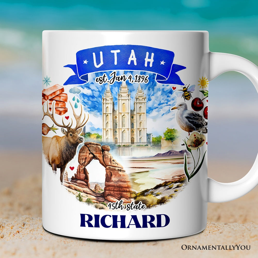 Artistic Utah State Themes and Landmarks Personalized Mug With Custom Name Personalized Ceramic Mug OrnamentallyYou 12oz Mug Customized