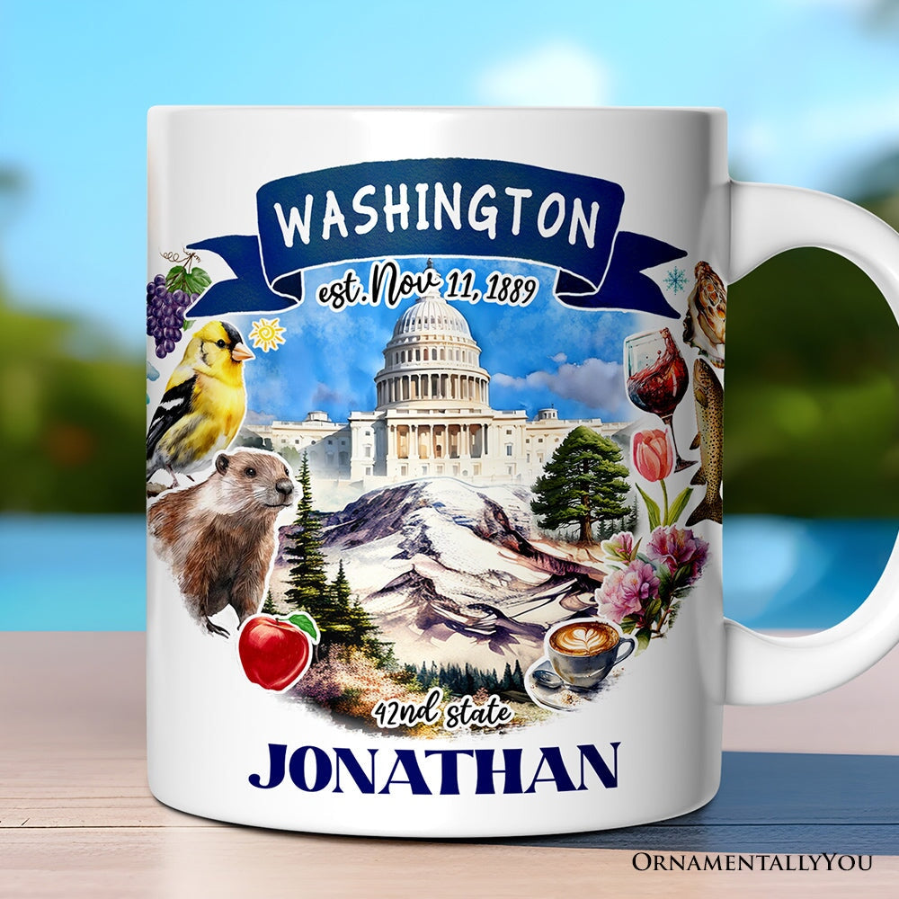 Artistic Washington State Themes and Landmarks Personalized Mug With Custom Name Personalized Ceramic Mug OrnamentallyYou 12oz Mug Customized