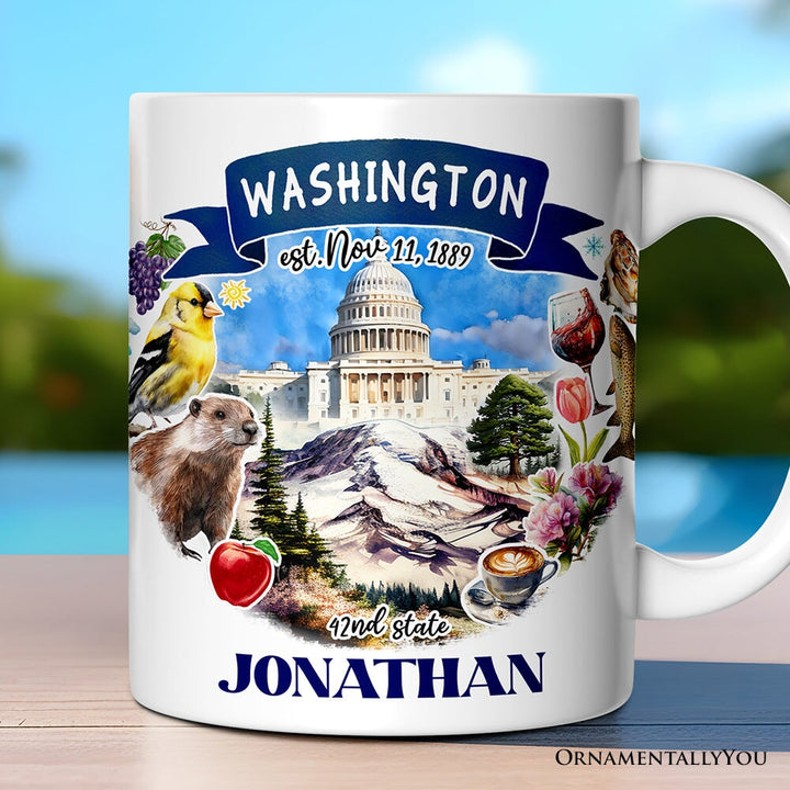 Artistic Washington State Themes and Landmarks Personalized Mug With Custom Name Personalized Ceramic Mug OrnamentallyYou 12oz Mug Customized