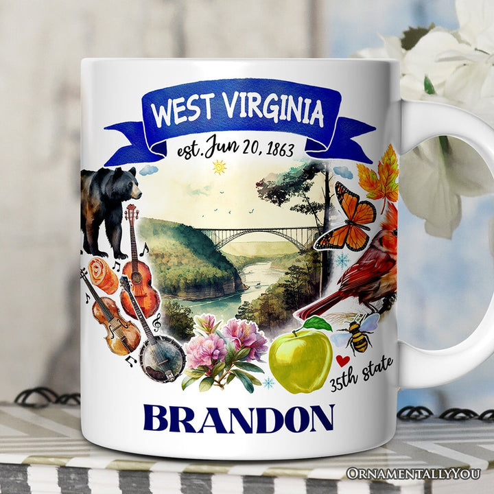 Artistic West Virginia State Themes and Landmarks Personalized Mug With Custom Name Personalized Ceramic Mug OrnamentallyYou 12oz Mug Customized