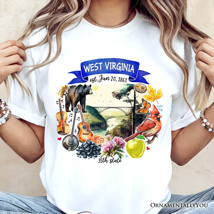 Artistic West Virginia State Themes and Landmarks T-Shirt, Tee for History and Travel Lovers T-Shirts OrnamentallyYou