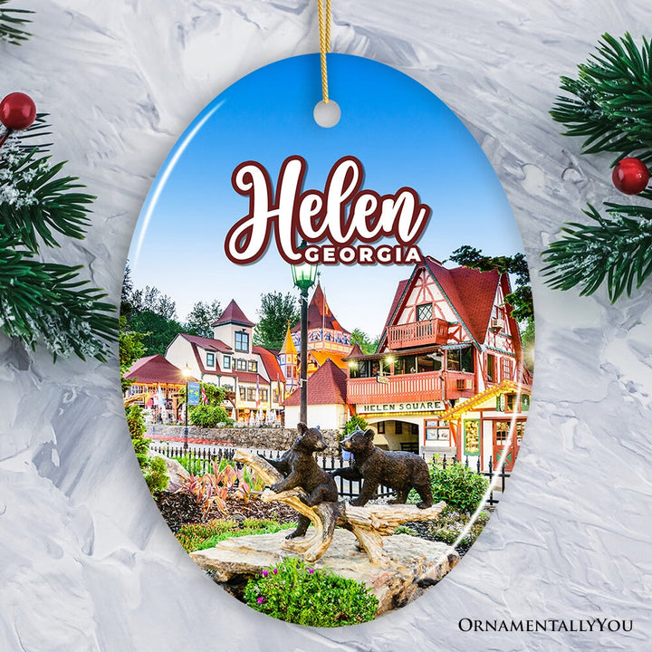 Beautiful Helen Town Georgia Ornament, German-inspired Alpine Village for Christmas Gift Ceramic Ornament OrnamentallyYou Oval