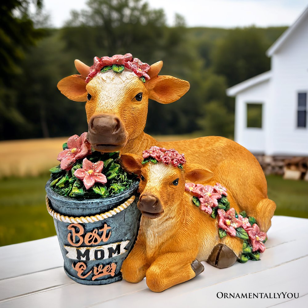 (Pre-Order) Best Mom Cow and Calf Charming Figurine, “6 Keepsake Jersey Statue and Mother’s Day Gift Resin Statues OrnamentallyYou