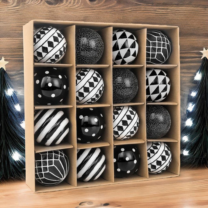 Black and White Monochrome Christmas Bauble Ornament Set, Emo or Gothic Tree Ideas Ornament Bundle OrnamentallyYou