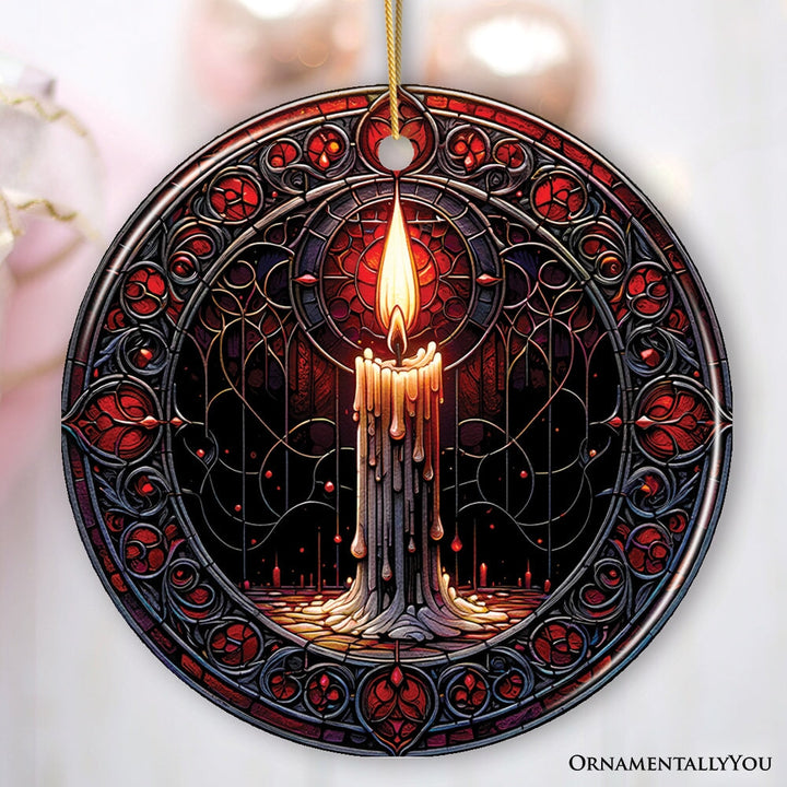 Candlelight for a Spine-Chilling Ambiance Stained Glass Style Ceramic Ornament, Halloween Themed Christmas Gift and Decor Ceramic Ornament OrnamentallyYou Circle