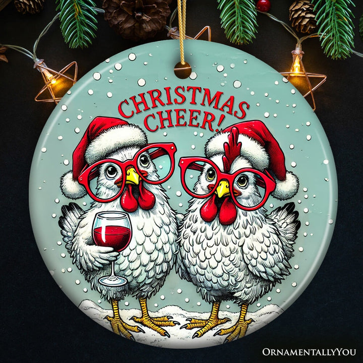 Christmas Cheer Chicken Ornament, Whimsical Holiday Tree Decoration Ceramic Ornament OrnamentallyYou