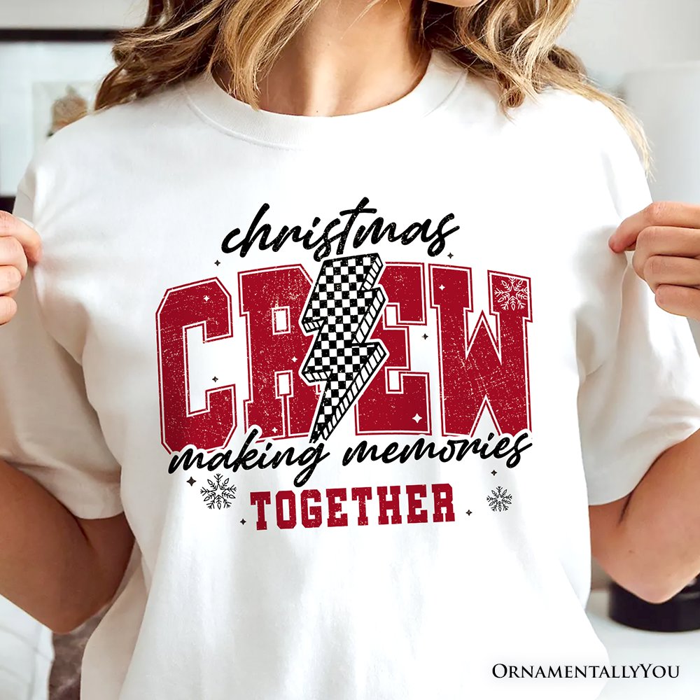 Christmas Crew Making Memories Together T‑Shirt, Checkered Lightning Retro Holiday Tee T-Shirts OrnamentallyYou