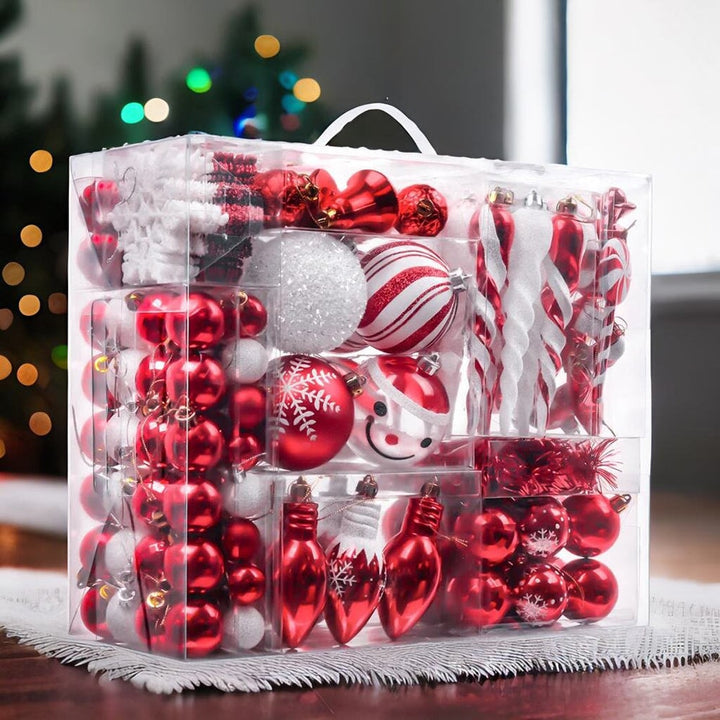 Christmas Paradise Ornament Bundle Mega Set, 155 Red and White Baubles with Many Themes Ornament Bundle OrnamentallyYou