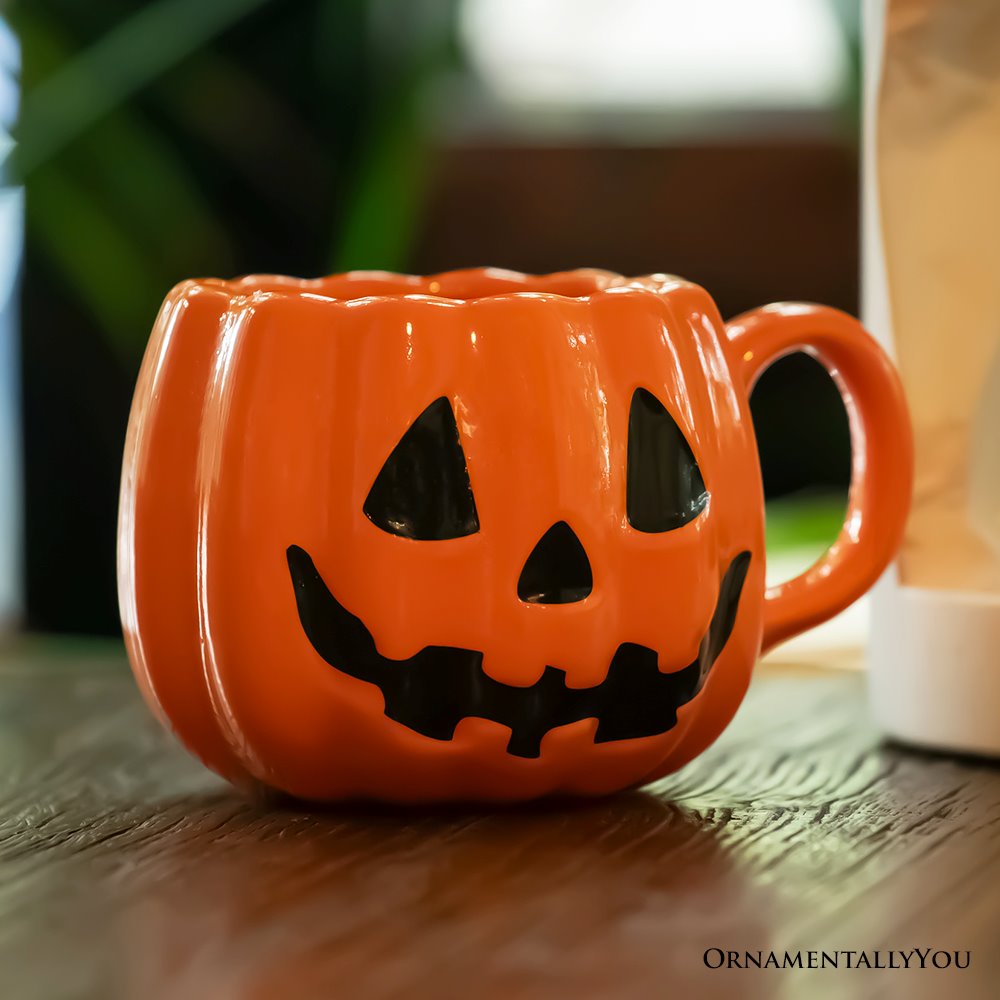(Pre-Order) Classic Jack O' Lantern Ceramic 4" Pumpkin Mug, Halloween Drinkware and Spooky Fall Decor Mugs OrnamentallyYou