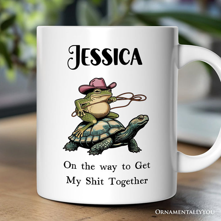 Cowboy Frog And Turtle Personalized Mug, Sarcastic Quote Gift With Custom Name Personalized Ceramic Mug OrnamentallyYou 12oz Mug Customized