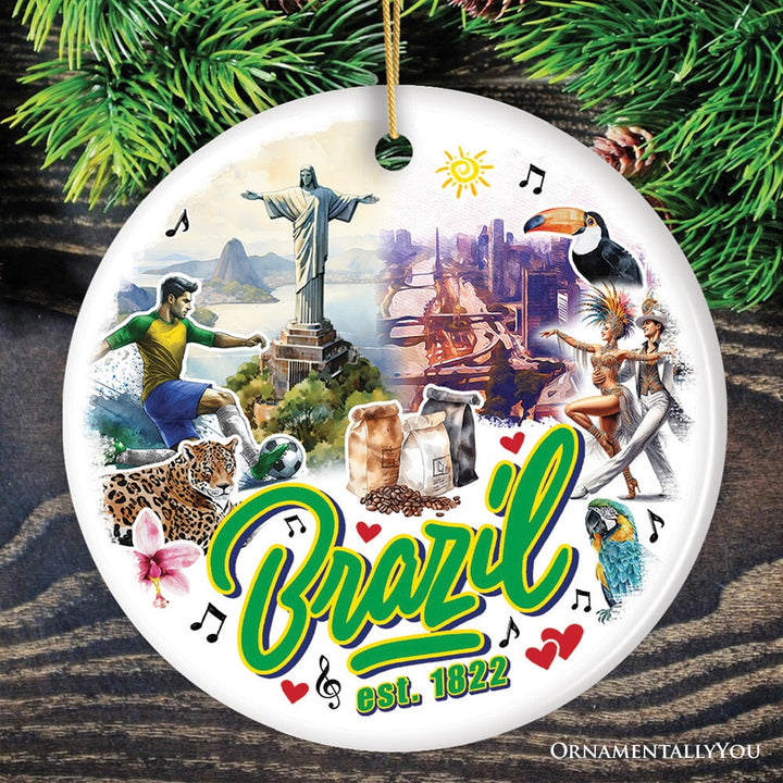 Culturally Artistic Brazilian Christmas Ornament, Keepsake Souvenir and Gift of Brazil Ceramic Ornament OrnamentallyYou Circle