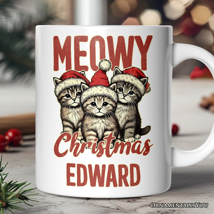 Cute Meowy Christmas Personalized Mug, Baby Cat Lover Gift with Custom Name Personalized Ceramic Mug OrnamentallyYou 12oz Mug Customized