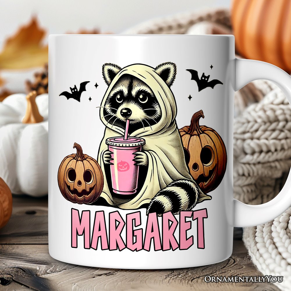 Cute Racoon Drinking Cup, Personalized Mug, Retro Halloween Gift with Custom Name Personalized Ceramic Mug OrnamentallyYou 12oz Mug Customized