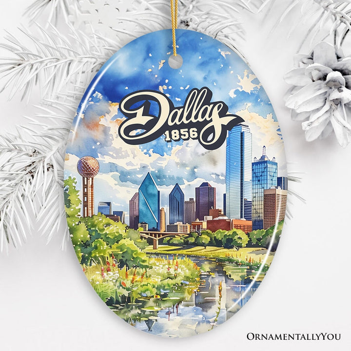 Dallas City Artistic Ceramic Ornament, Texas Souvenir and Christmas Decoration Keepsake Ceramic Ornament OrnamentallyYou Oval
