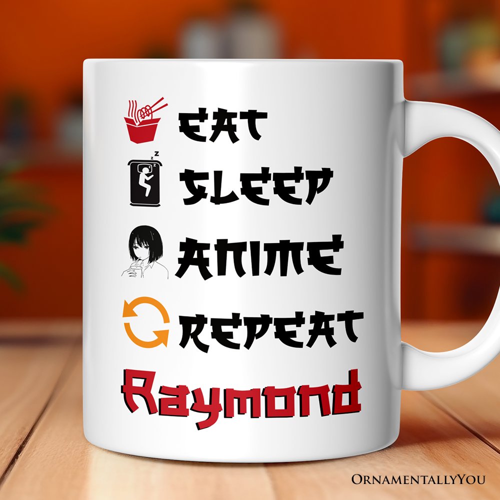 Eat Sleep Anime Repeat Personalized Mug, Funny Anime Lover Gift With Custom Name Personalized Ceramic Mug OrnamentallyYou 12oz Mug Customized