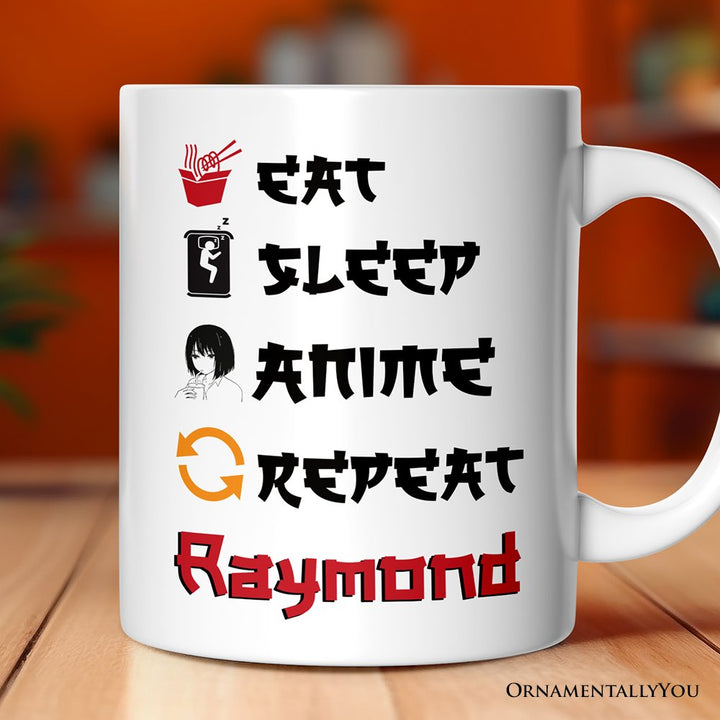 Eat Sleep Anime Repeat Personalized Mug, Funny Anime Lover Gift With Custom Name Personalized Ceramic Mug OrnamentallyYou 12oz Mug Customized