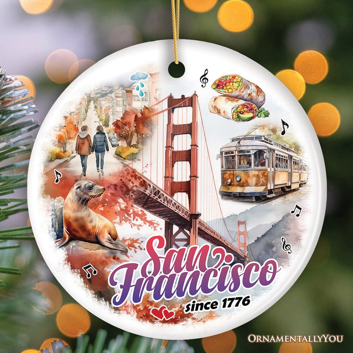 Elegant Cultural and Artistic San Francisco Ornament, California Traveler Souvenir Gift Ceramic Ornament OrnamentallyYou Circle