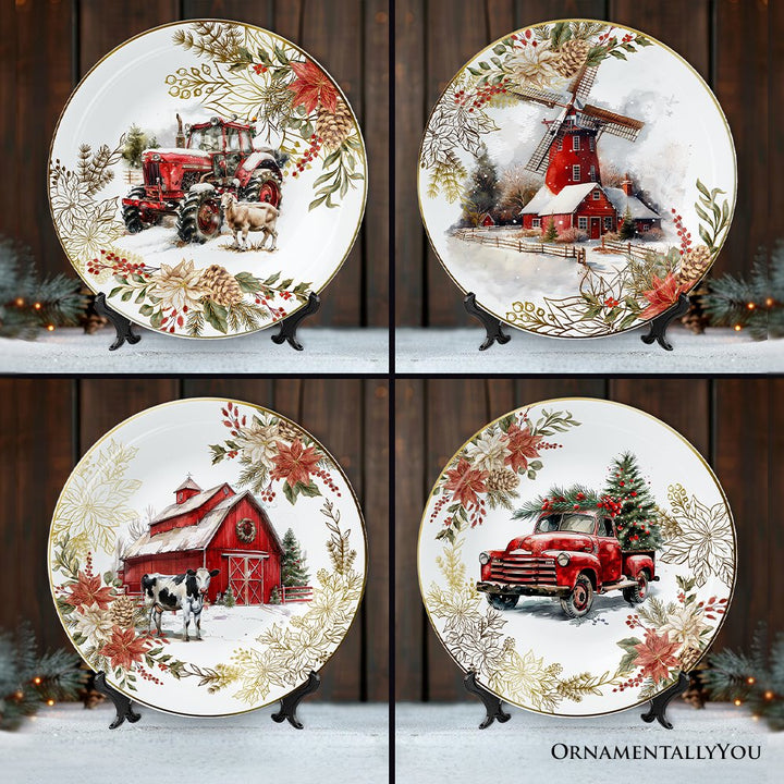 (Pre-Order) Farmhouse Christmas Set of 4 Plates with Real Gold Elements, Holiday Tableware Collection for Salad, Dessert, Appetizer, and Side Plates Plate Sets OrnamentallyYou
