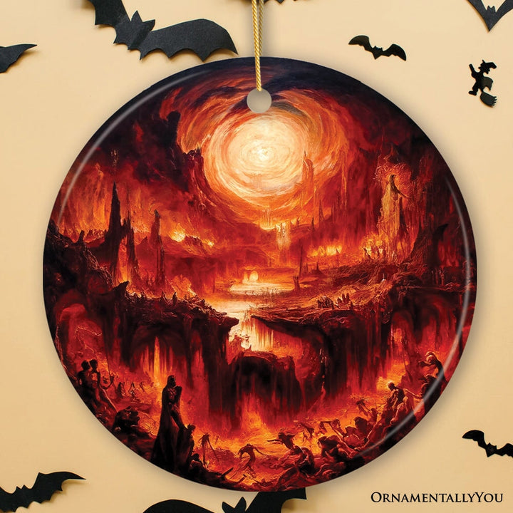Fiery Hellscape Dante's Inferno Ceramic Ornament, Painting Halloween Gift And Decor Ceramic Ornament OrnamentallyYou Circle