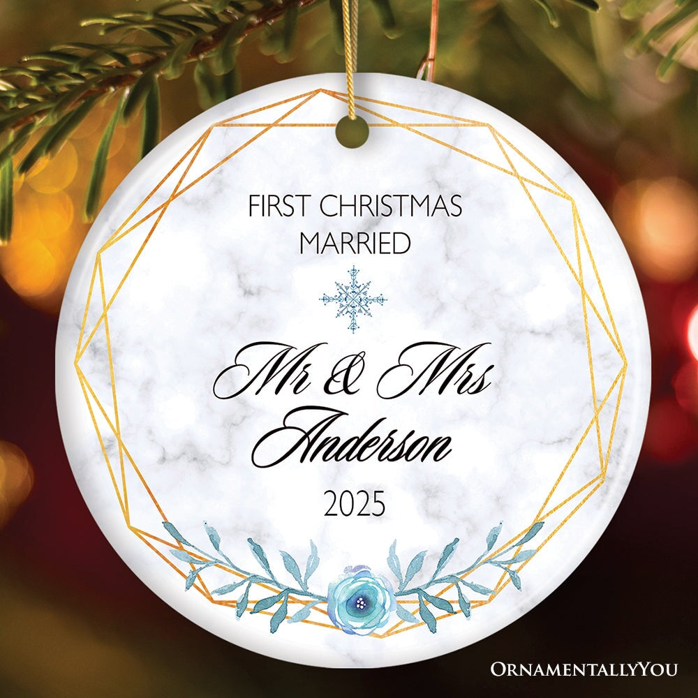 First Christmas Married Personalized Ornament Ceramic Ornament OrnamentallyYou Circle