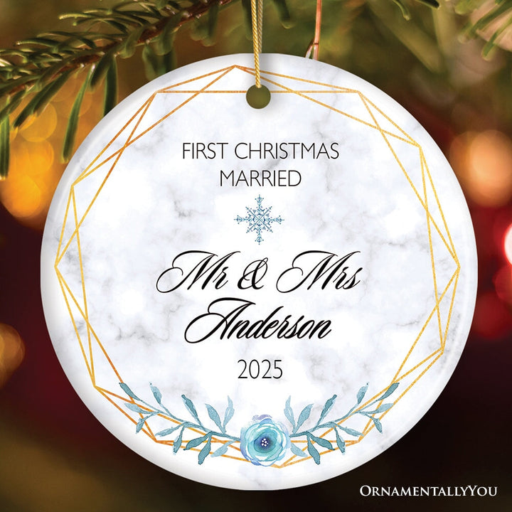 First Christmas Married Personalized Ornament Ceramic Ornament OrnamentallyYou Circle
