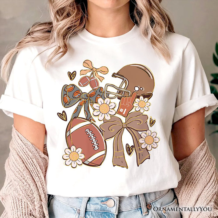 Football Mom Coquette Bow Daisy T-Shirt, Retro Fall Game Day Preppy Tee T-Shirts OrnamentallyYou