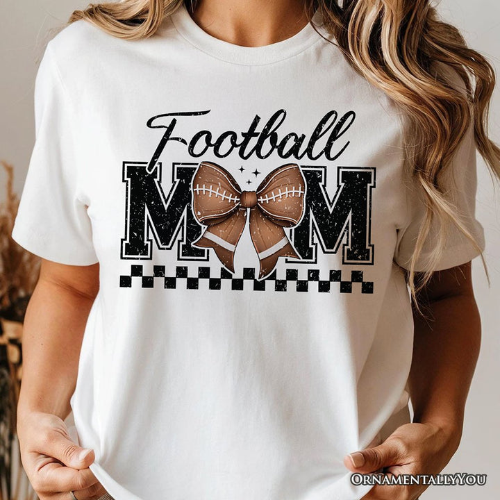Football Mom Coquette Bow Retro T-Shirt, Stylish Game Day White Tee for Trendy and Proud Sports Mothers T-Shirts OrnamentallyYou