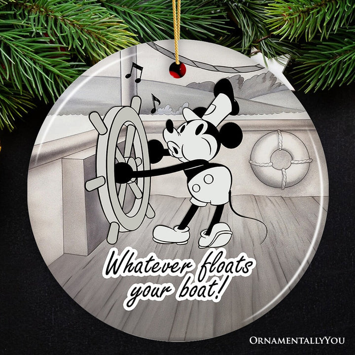 Funny Mouse Sailing Quotes Ornament, Classic Steamboat Willie Christmas Keepsake and Decor Ceramic Ornament OrnamentallyYou Version 1