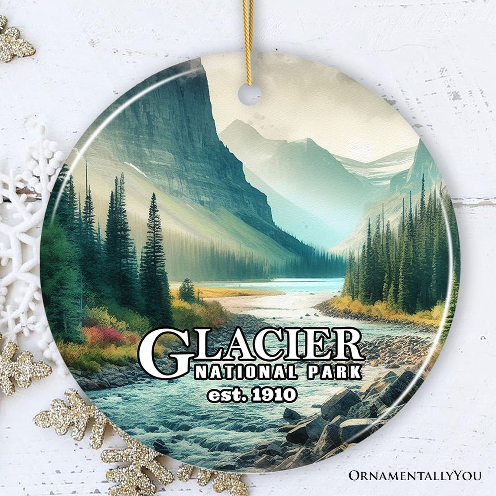 Glacier National Park Serene Nature Ornament, Traveler Christmas Gift and Montana Souvenir Ceramic Ornament OrnamentallyYou Circle 
